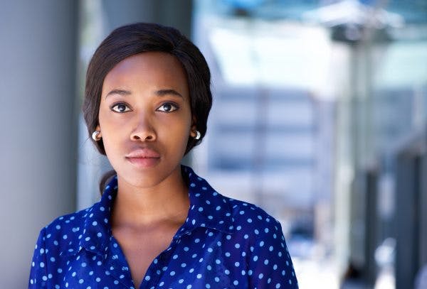 business women with flat affect after brain injury