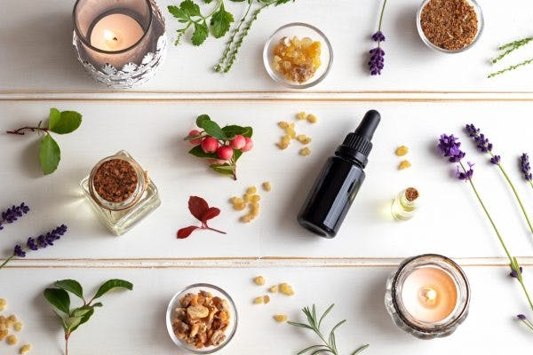 Bottles of essential oils for brain injury