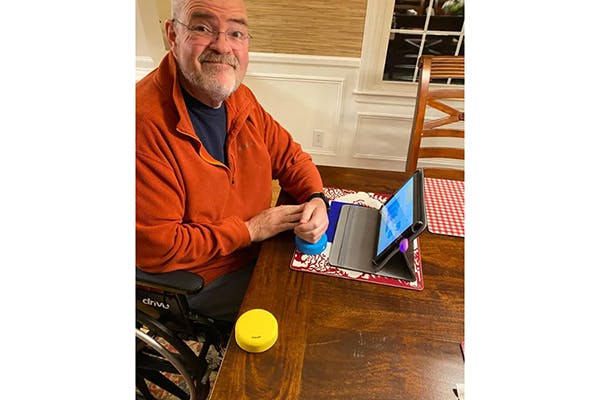 stroke survivor using the fitmi neurorehab device