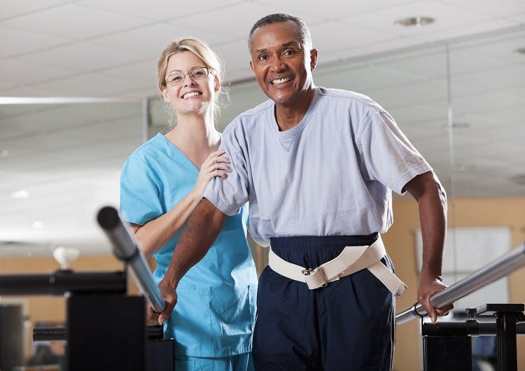 man with pusher syndrome practicing balance exercises