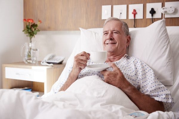 man in hospital working on swallowing exercises for stroke patients