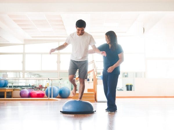 patient in a vestibular therapy for concussions session